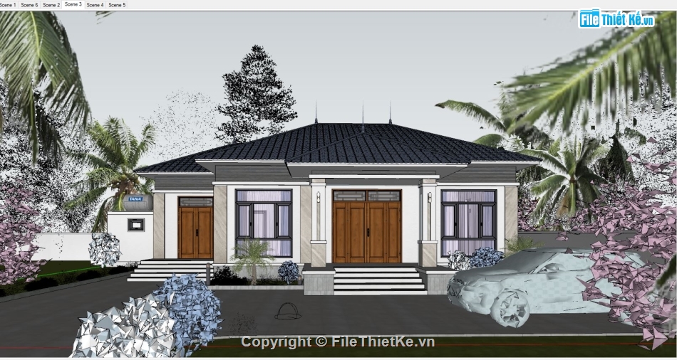 biệt thự 1 tầng,sketchup biệt thự 1 tầng,phối cảnh biệt thự 1 tầng,su biệt thự 1 tầng